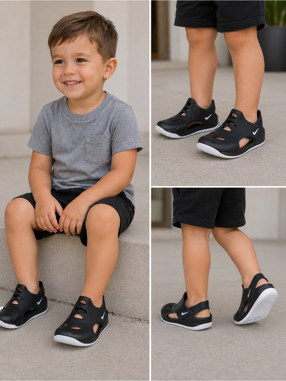 NIKE Sunray Protect 3 Sandals Black / White Kids Toddlers Size 9C